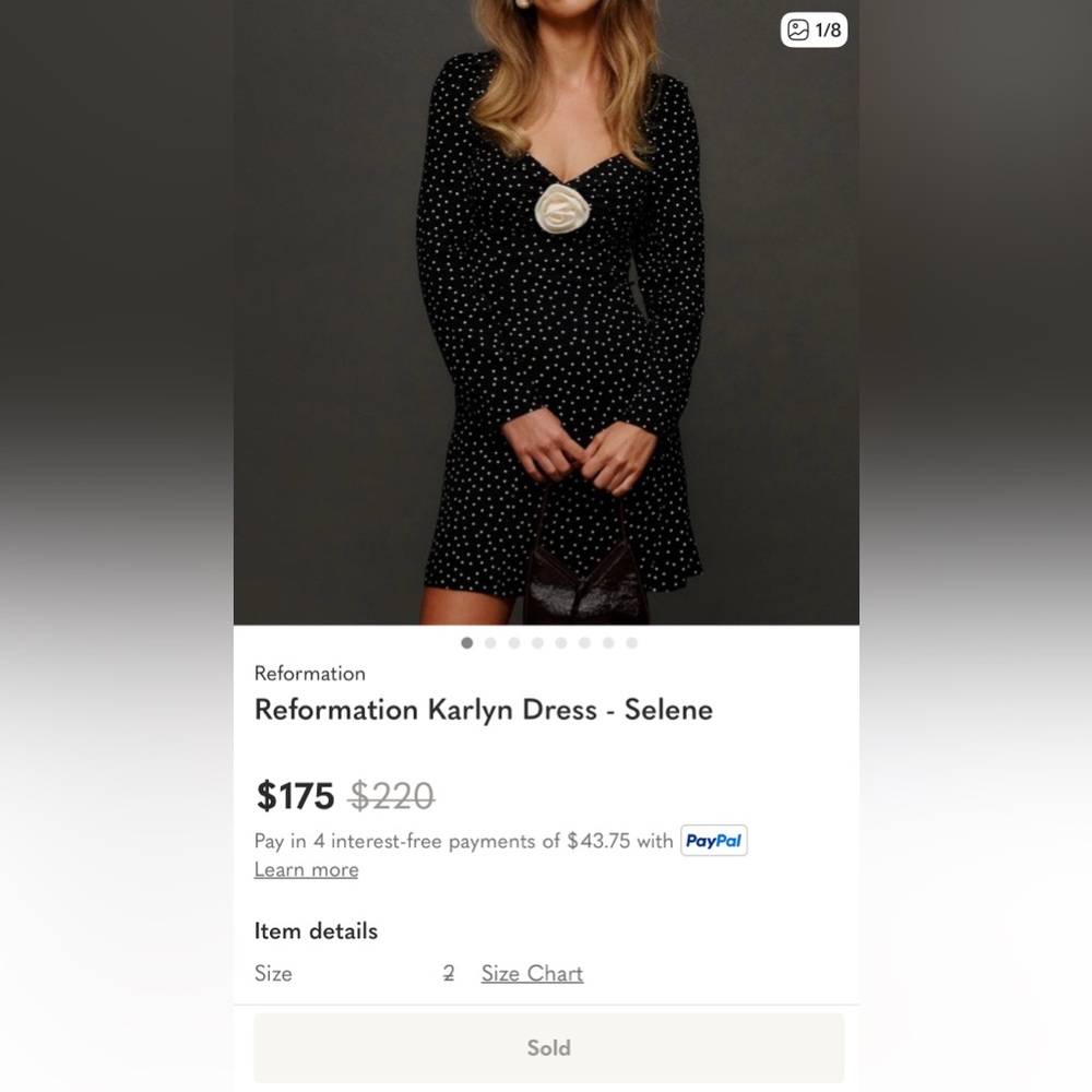 Reformation NWT Karlyn Black White Polka Dot Sweetheart Cut Out Rose Mini Dress - Picture 7 of 9